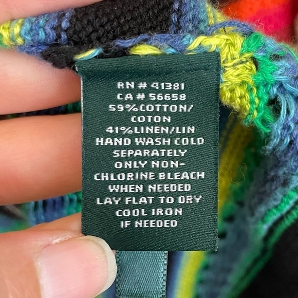 Lauren Ralph Lauren Tribal-Aztec Linen Blend Crochet Open Cardigan Shawl OS - Picture 9 of 10